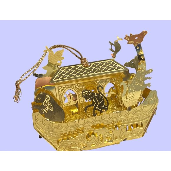 Laser Cut Noah's Ark Goldtone Hanging Christmas Ornament - Picture 3 of 16